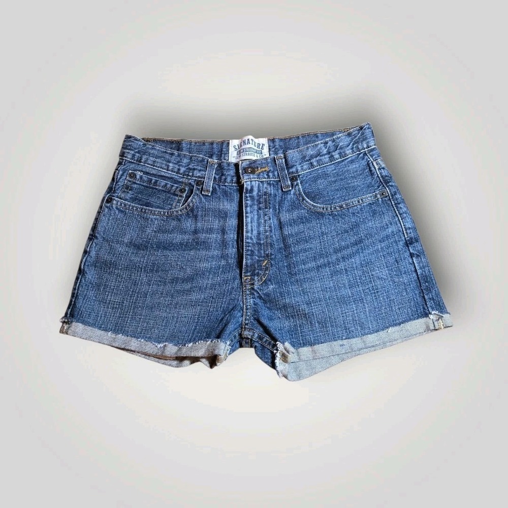 Signature Levi Strauss Shorts Blue Denim Cuffed Slim Straight  Fit Cotton Sz 18